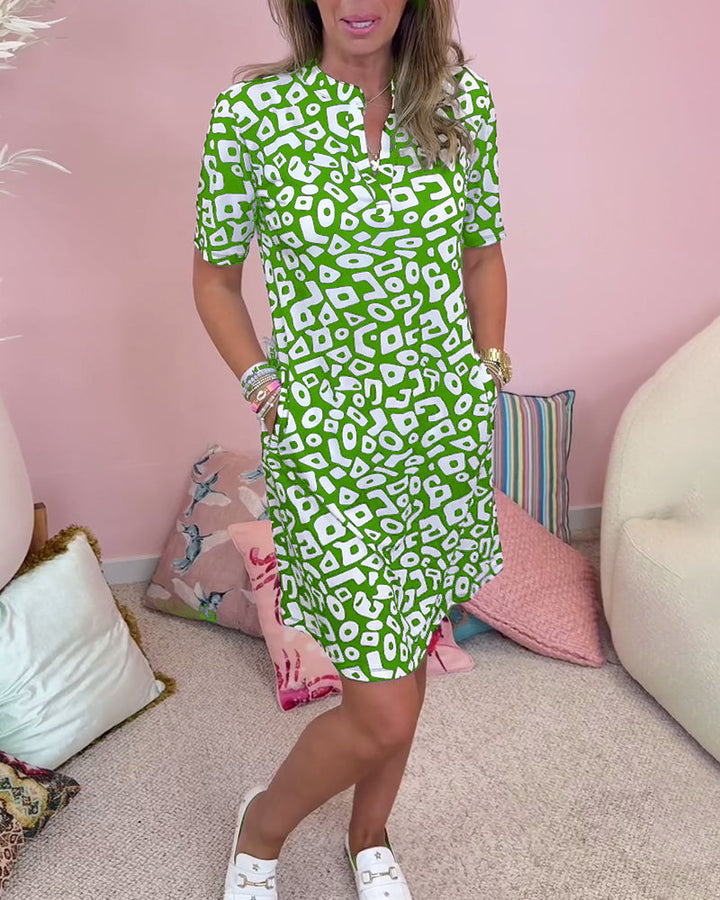 Rachella™ | Bedrucktes Kleid mit V-Ausschnitt und Taschen