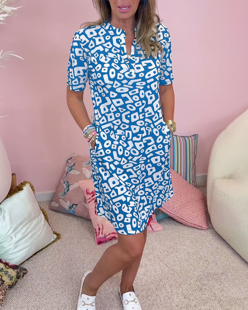 Rachella™ | Bedrucktes Kleid mit V-Ausschnitt und Taschen