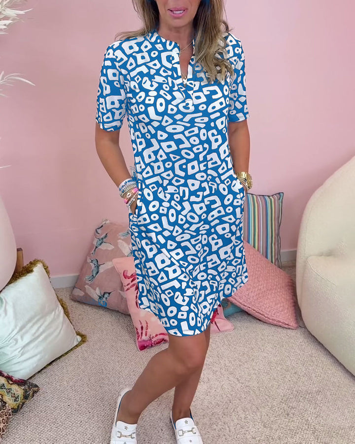 Rachella™ | Bedrucktes Kleid mit V-Ausschnitt und Taschen
