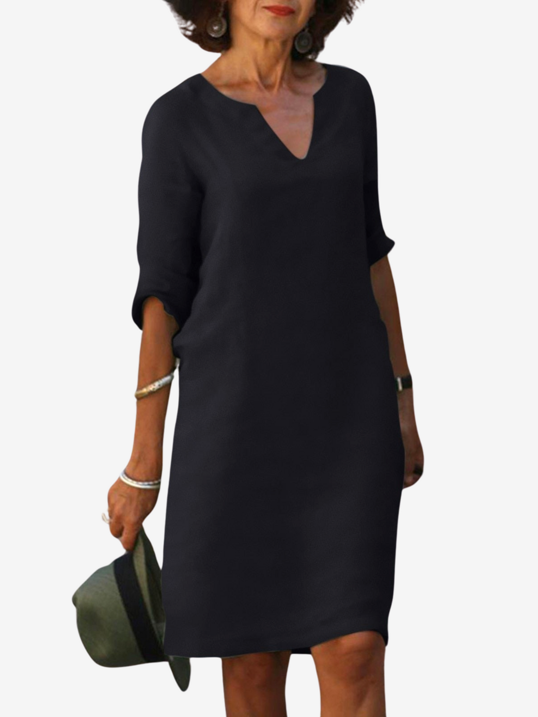 Silvia | Zeitloses Bauchbedeckendes  V-Ausschnitt Kleid